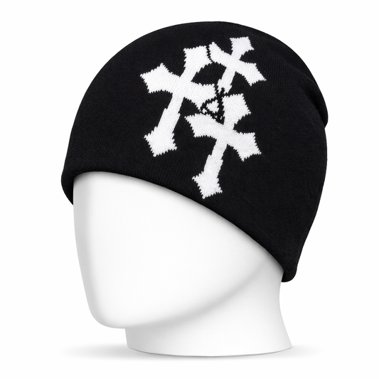 Black Beanie - Triple Cross Design