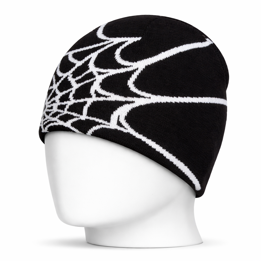 Black Beanie - Spiderweb Design