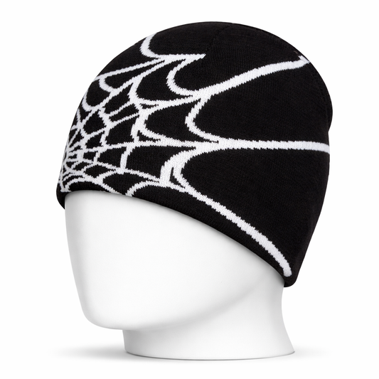 Black Beanie - Spiderweb Design