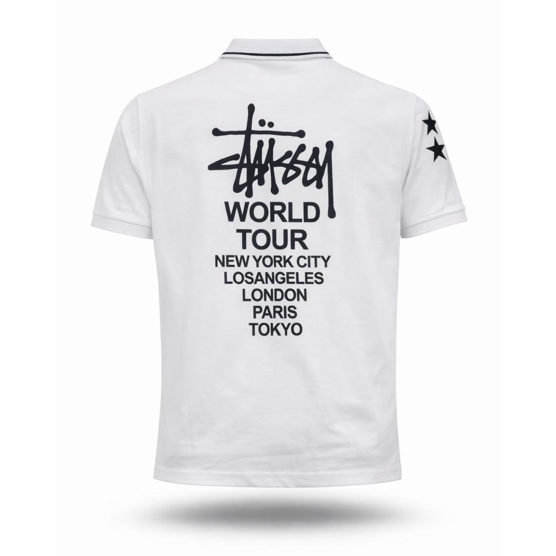 Stussy World Tour Unisex Polo - White